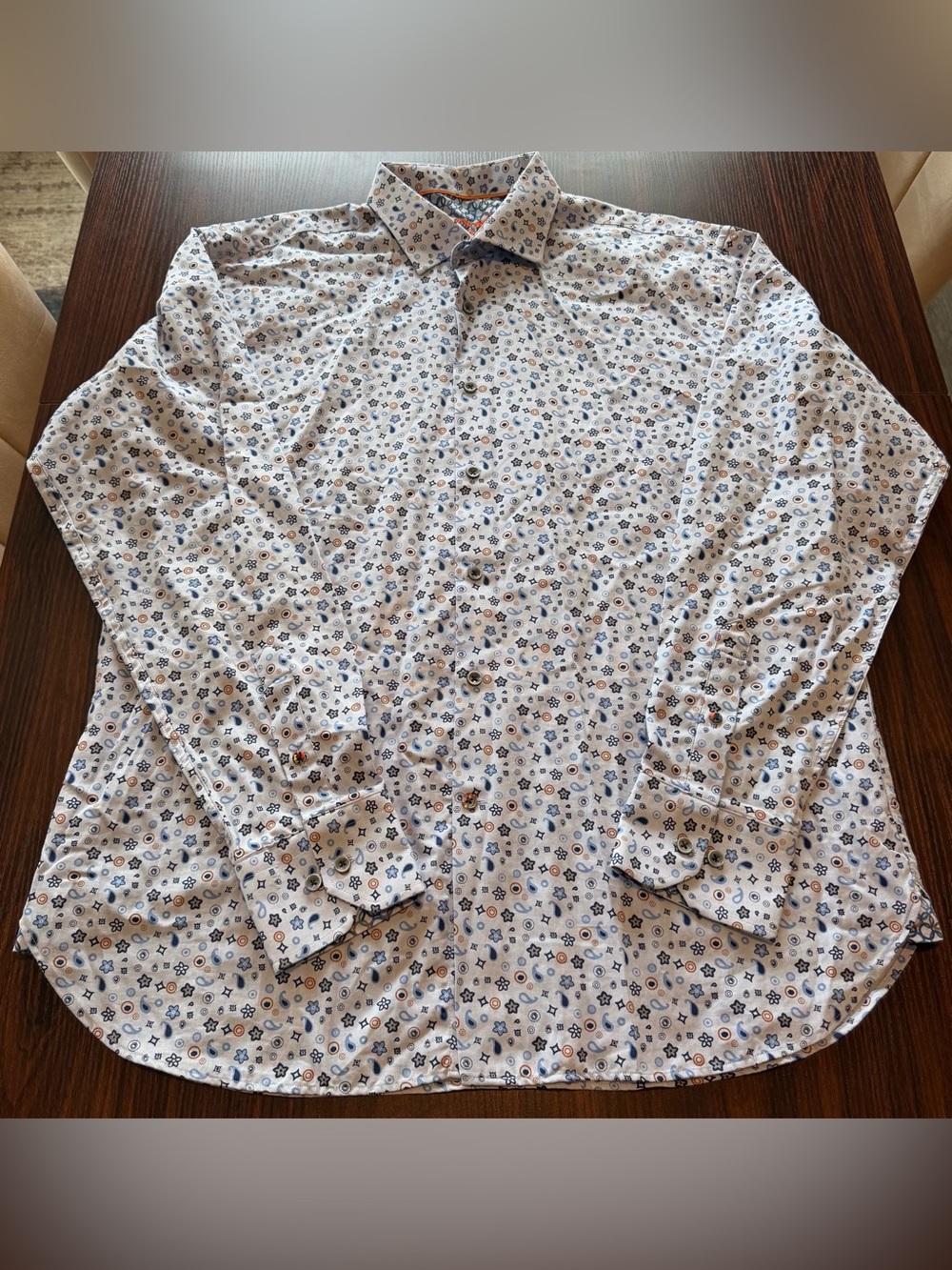 Luchiano Visconti Black Mens Paisley Floral Micro Print Button Front Shirt L